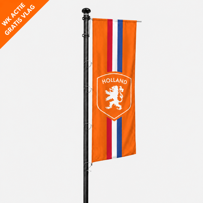 8 meter zwarte aluminium baniermast met hijsbare uithouder Ø90 mm met gratis WK vlag